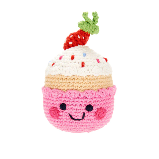 Knit Strawberry Cupcake Rattle