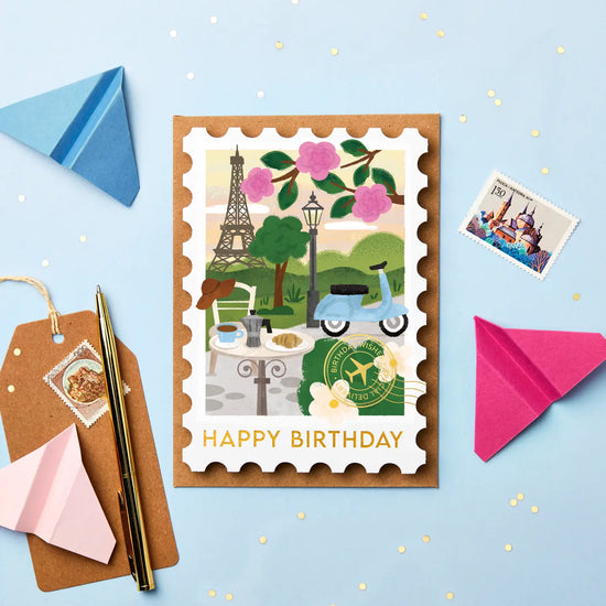 Paris Stamp Birthday Card