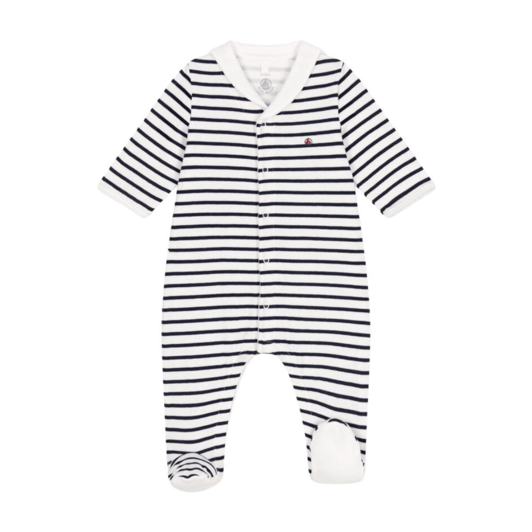 Sailor Stripe Footed Jumpsuit in White Navy