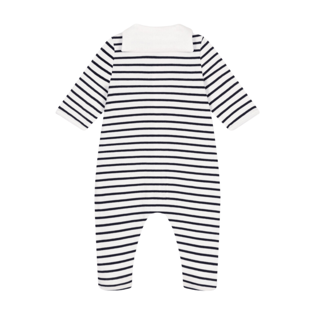 Sailor Stripe Footed Jumpsuit in White Navy