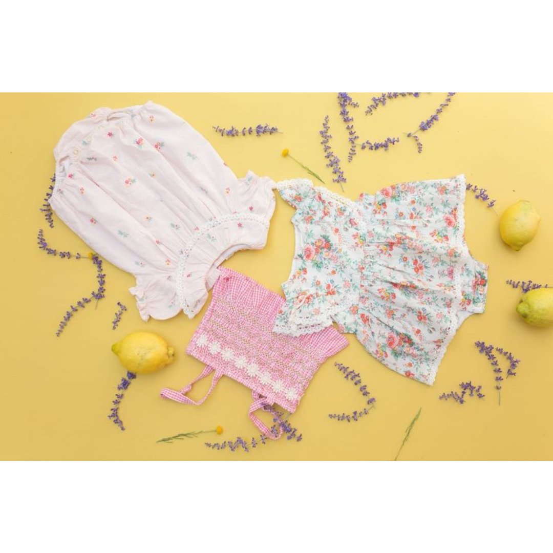 Yolia Romper in Pink Bouquet Stripes
