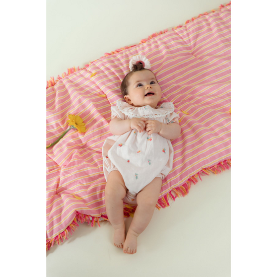 Load image into Gallery viewer, Yolia Romper in Pink Bouquet Stripes
