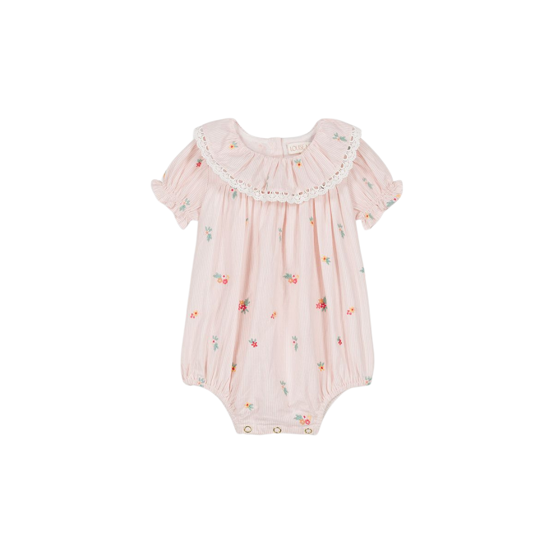 Yolia Romper in Pink Bouquet Stripes