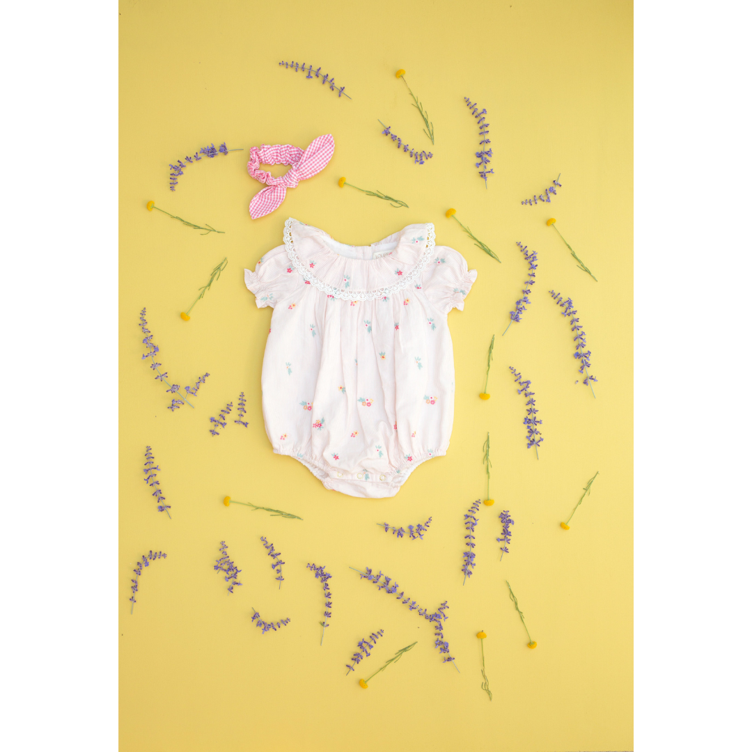 Yolia Romper in Pink Bouquet Stripes