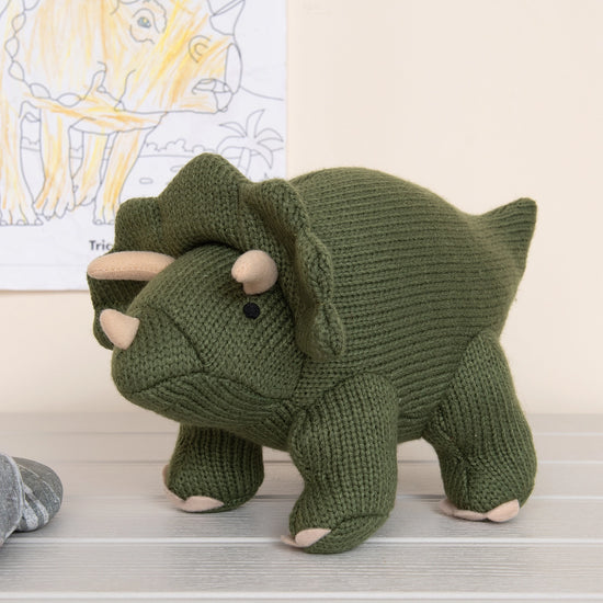 Load image into Gallery viewer, Knit Triceratops Stuffed Animal

