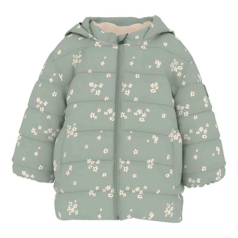 Floral Hooded Puffer in Mint White