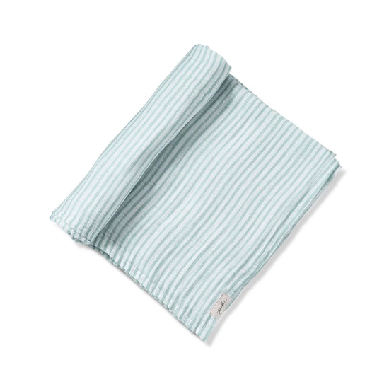 Striped Organic Muslin Swaddle in Blue Sea