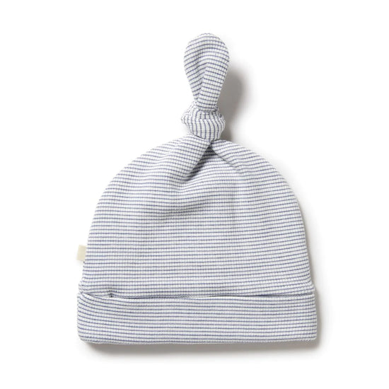 Organic Stripe Rib Knot Hat in Rain Drop