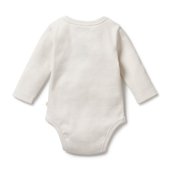 Organic Stripe Rib Long Sleeved Bodysuit in Clay