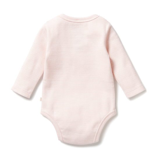 Organic Stripe Rib Long Sleeved Bodysuit in Cantaloupe