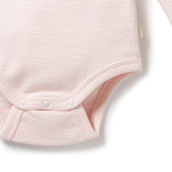 Organic Stripe Rib Long Sleeved Bodysuit in Cantaloupe