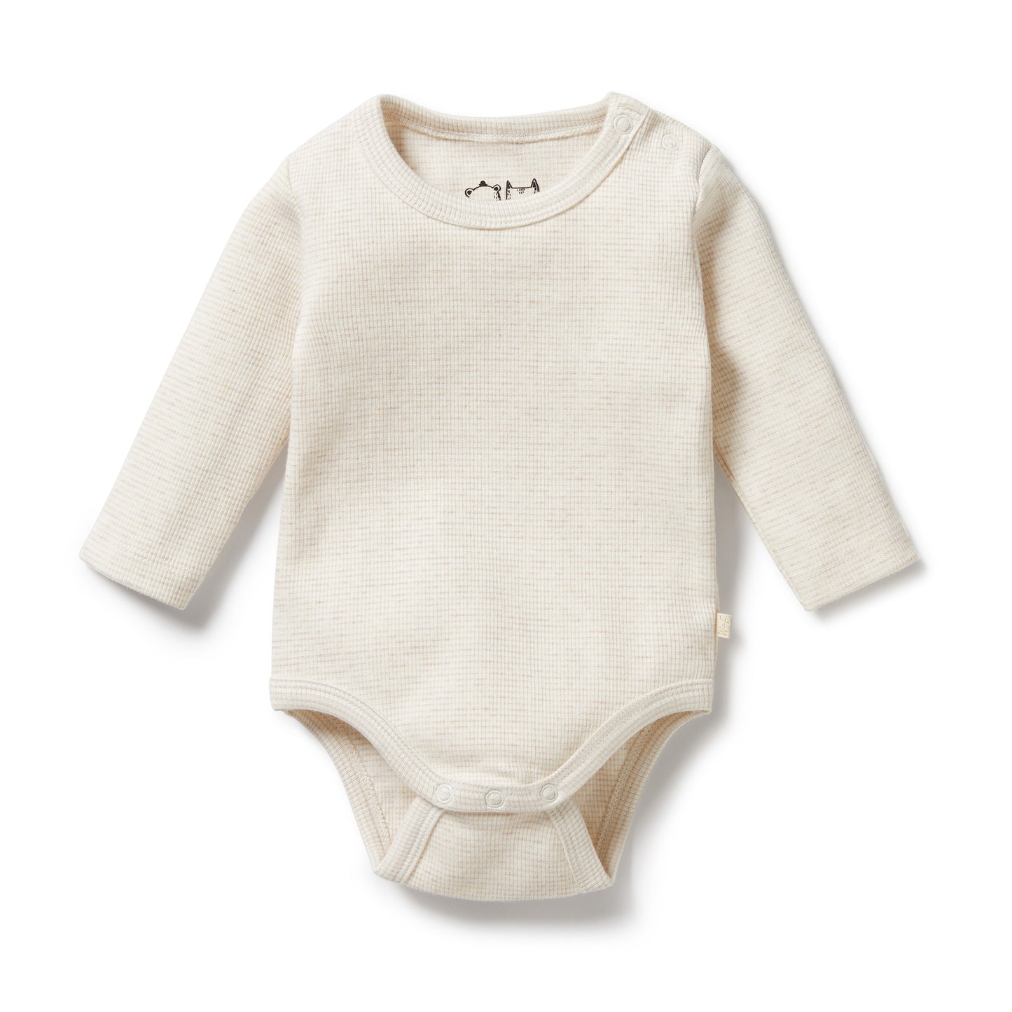 Organic Stripe Rib Long Sleeved Bodysuit in Clay