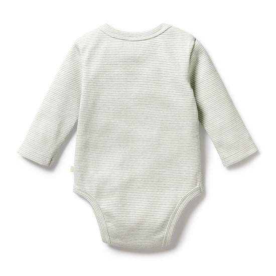 Organic Stripe Rib Long Sleeved Bodysuit in Fern