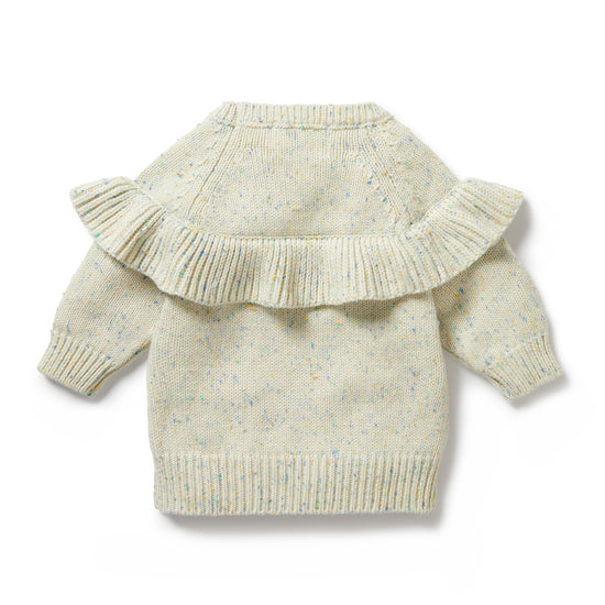 Knitted Ruffle Sweater in Dew Fleck