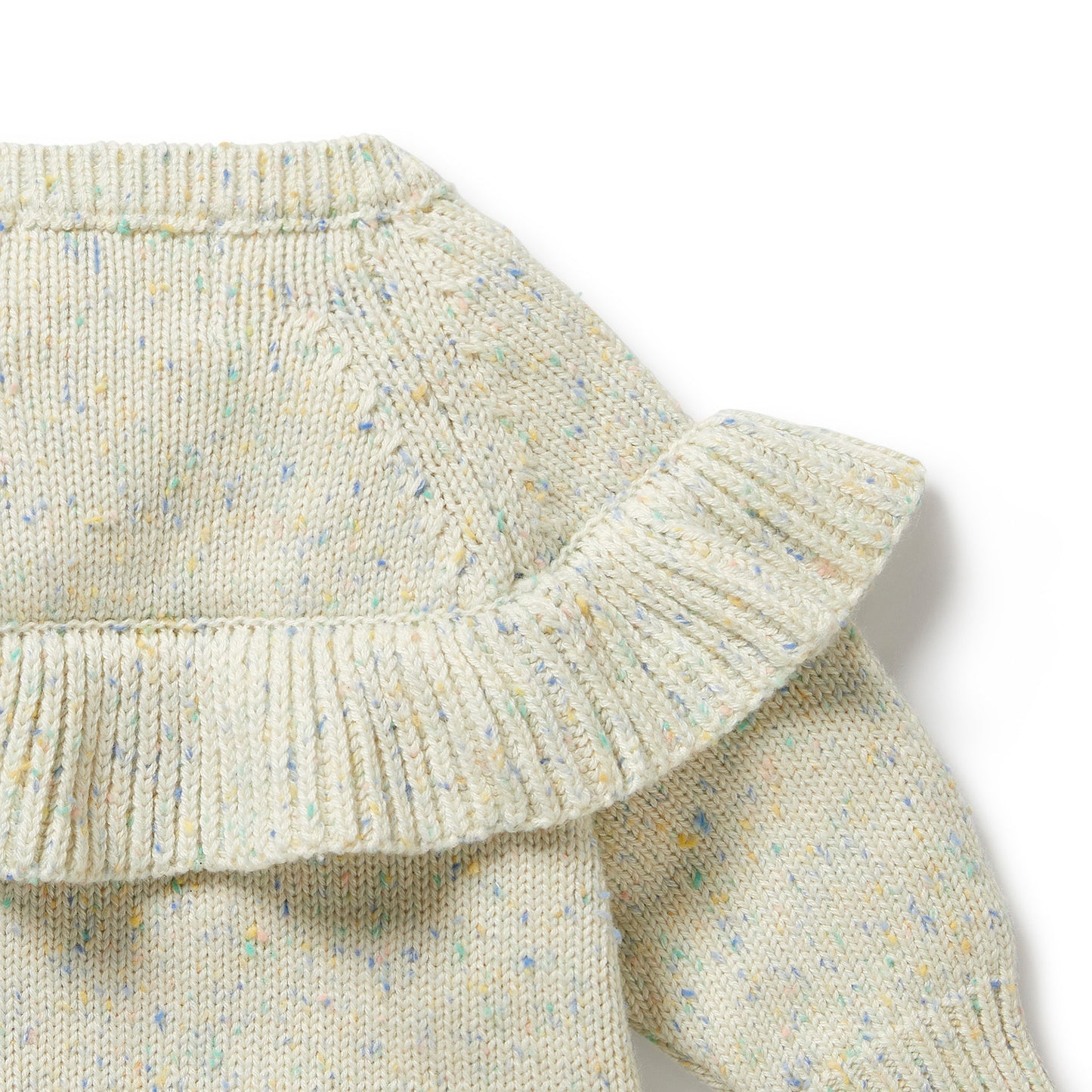 Knitted Ruffle Sweater in Dew Fleck