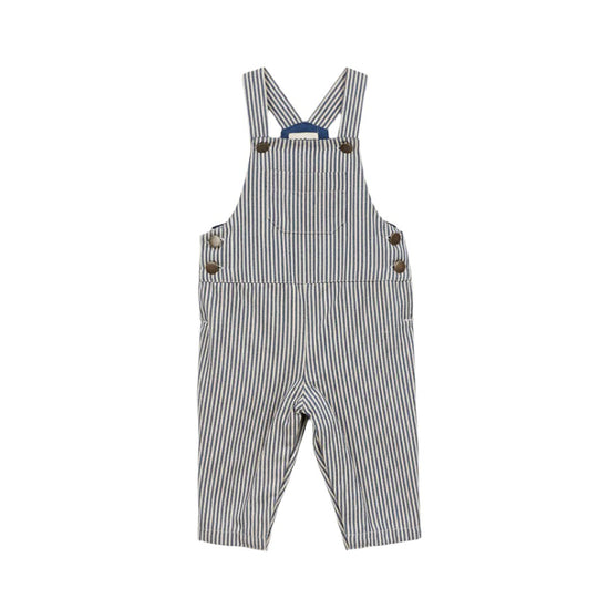 Baby Denim Striped Overalls in Navy