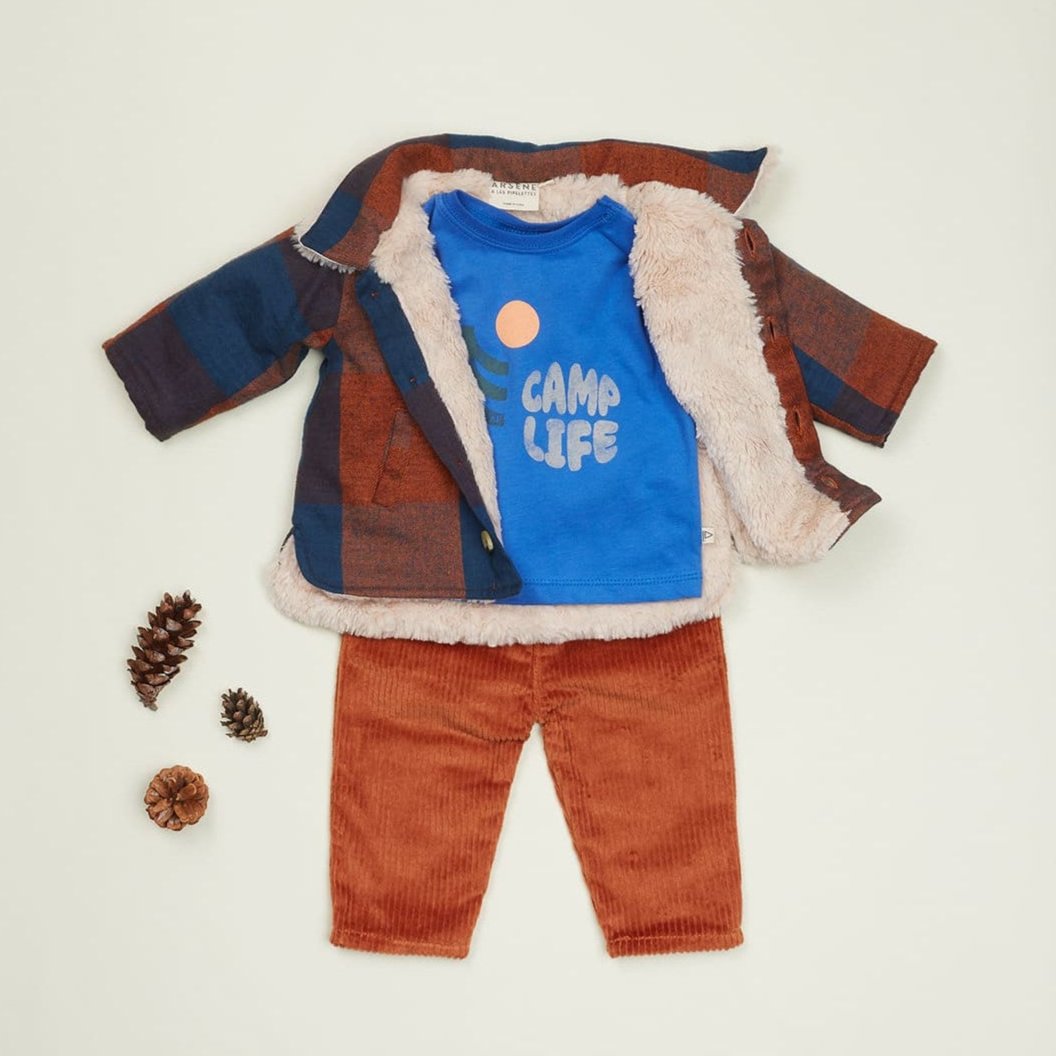 Baby Fur Check Overshirt in Marron