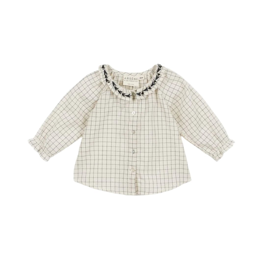 Baby Mini Checked Blouse in Ecru