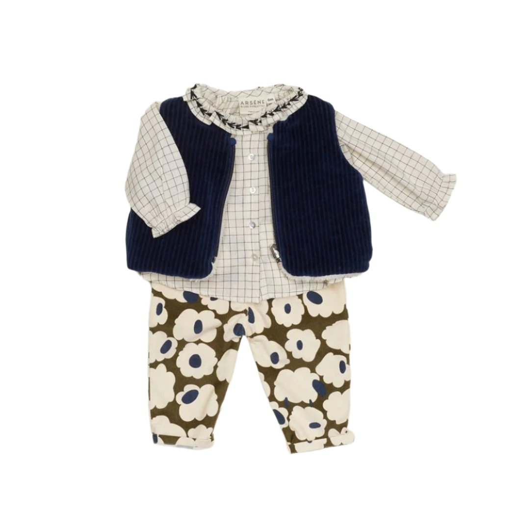 Baby Mini Checked Blouse in Ecru