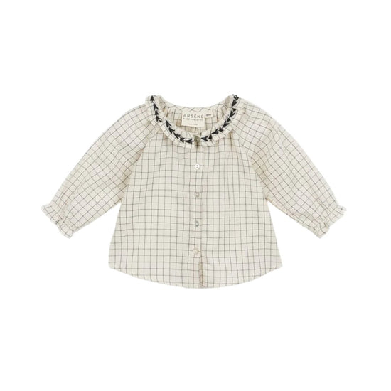 Baby Mini Checked Blouse in Ecru